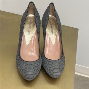 Emporio Armani Gray Scaled-Texture Suede Pumps